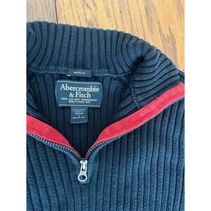 Y2K Abercrombie & Fitch Men's Navy Blue Muscle Quarter Zip Sweater | Size Large
